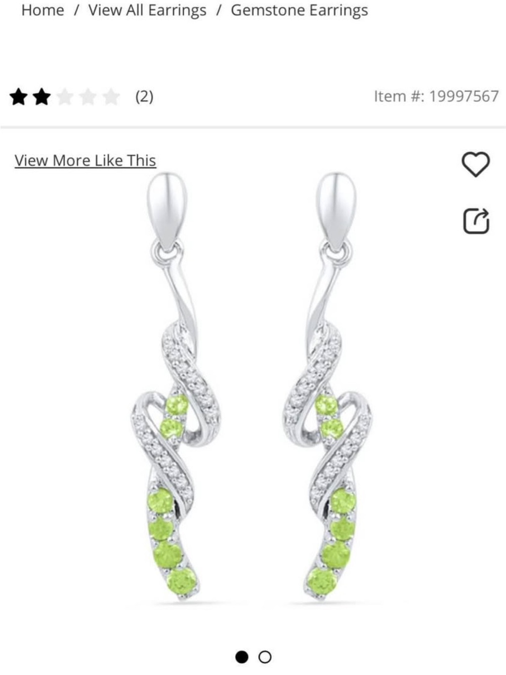 BNWT Peoples Jewellers Peridot & Diamond Swirl Drop Earrings- Sterling Silver